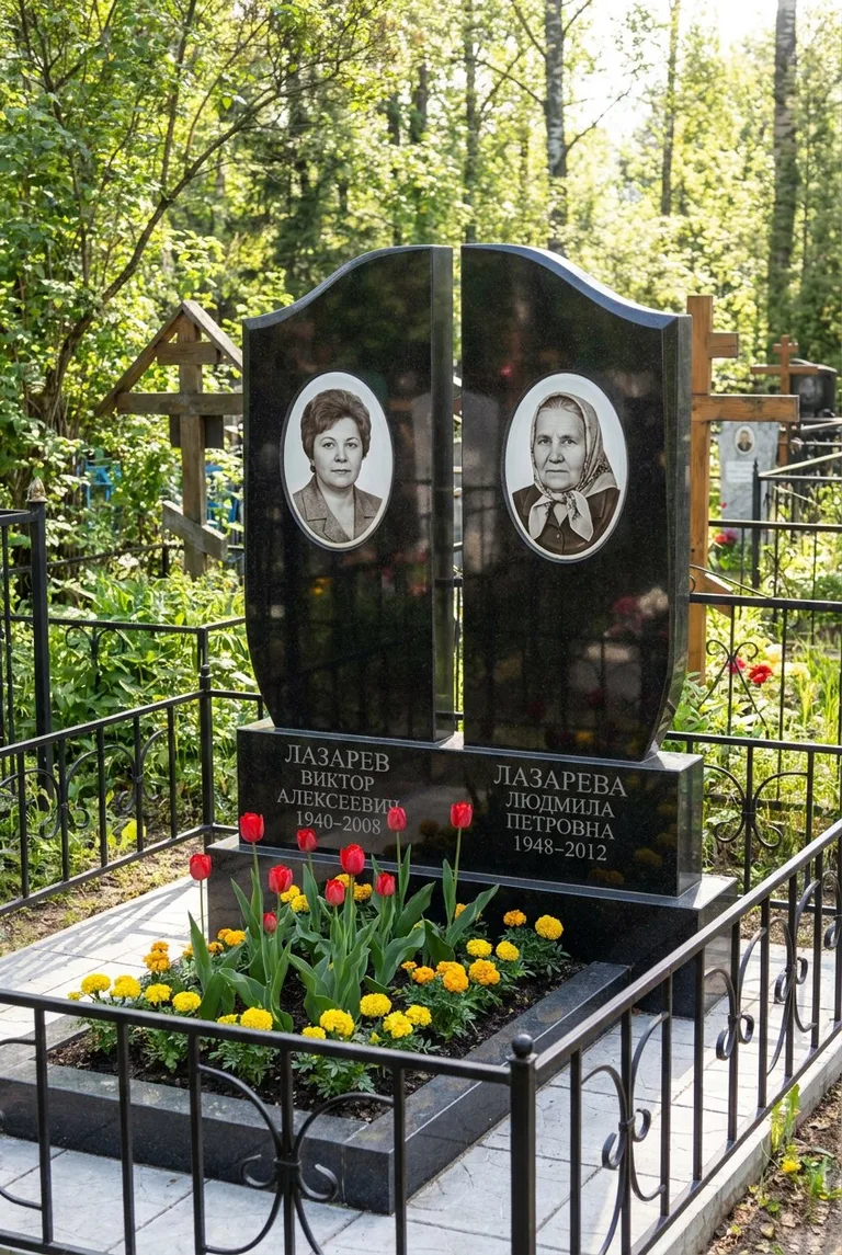 Семейный гранитный памятник на Серафимовском кладбище