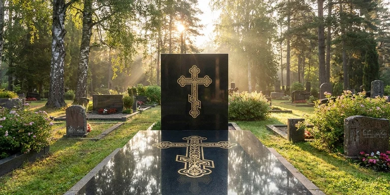 Гравировка креста на памятнике в Воронеже — православный восьмиконечный крест на граните