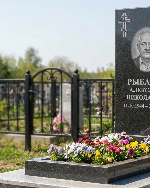 Двойной памятник под ключ с ярким цветником в Воронеже