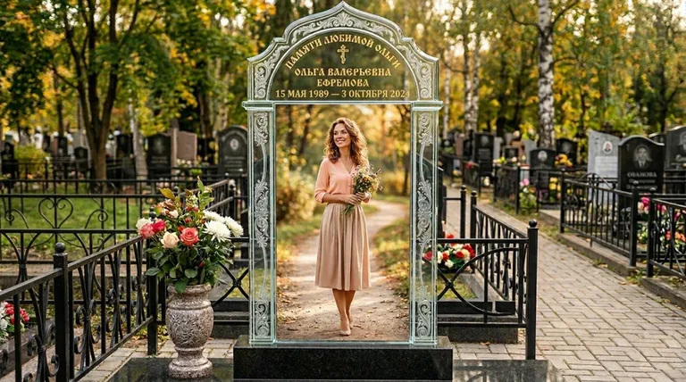 Портрет на стекле в форме арки на памятнике в Воронеже
