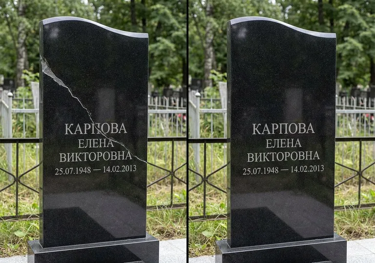 Заделка трещины на чёрном граните: до и после в Воронеже