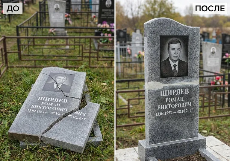 Обновление золочёных букв на граните: до и после в Воронеже