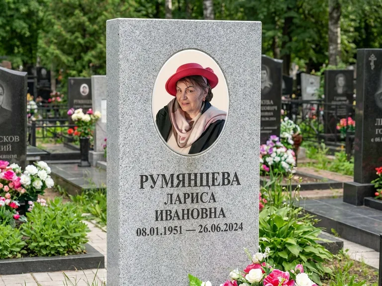 Портрет на памятнике в Воронеже — Цветной портрет → овальная фотокерамика на светлом камне