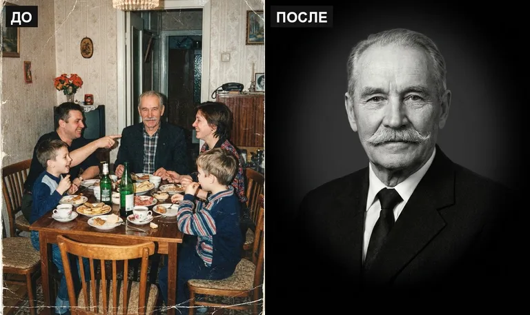 Ретушь фото на памятник — выделение из группового: до и после в Воронеже