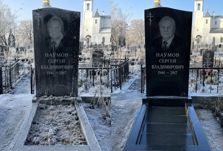 Диптих №18: могила с деревянным крестом и низкой оградкой — выполота трава в Воронеже