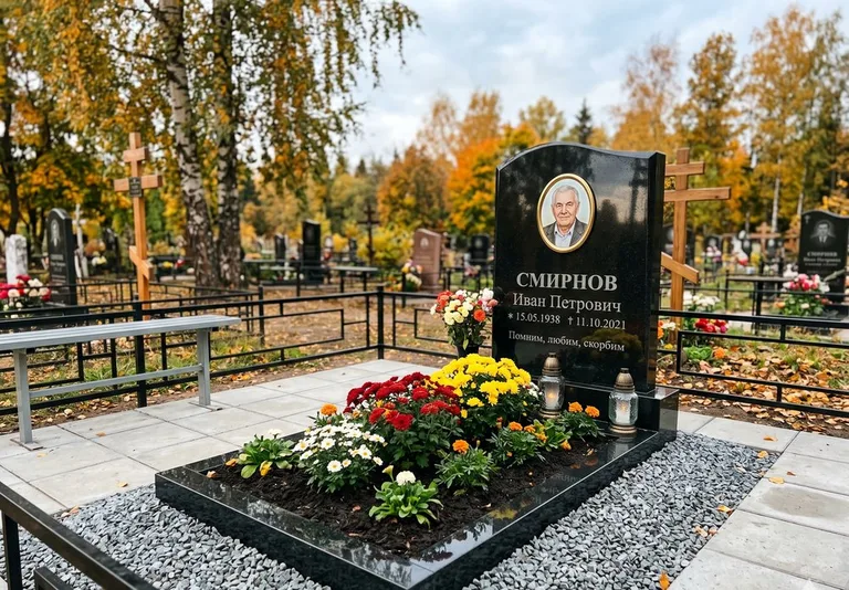Ухоженная могила после уборки и мойки памятника в Воронеже