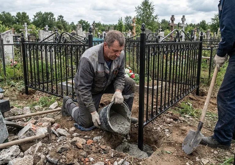Установка ограды бетонированием ножек в грунт в Воронеже