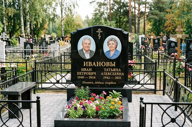 Установка памятника на бетонное основание с цоколем и цветником в Воронеже