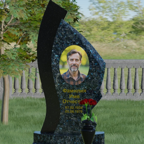 Комбинированный вертикальный памятник в Барнауле, гранит Блю Перл