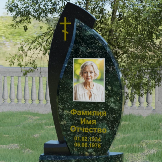 Православный комбинированный памятник с крестом и комплексом в Липецке, гранит Балтик грин