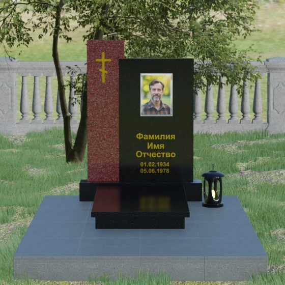 Православный комбинированный памятник с крестом и комплексом в Ставрополе, гранит Габбро-диабаз, вид 2