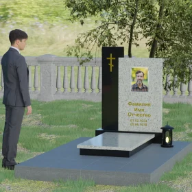 Комбинированный православный вертикальный памятник с комплексом - П006