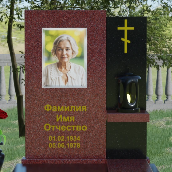 Вертикальный комбинированный православный памятник в Барнауле, гранит Лезниковский