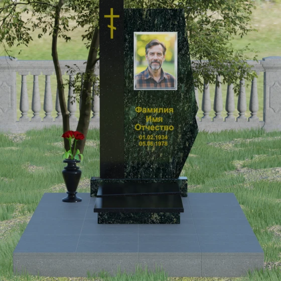 Гранитный вертикальный памятник с крестом и комплексом в Барнауле, гранит Балтик грин, вид 2