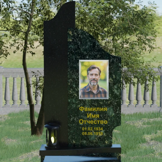 Комбинированный памятник с волнообразным изгибом и 'рваным' навершием, гранит Балтик грин