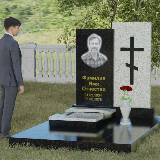 Гранитный монумент с православным крестом, гранит Габбро-диабаз, вид 4
