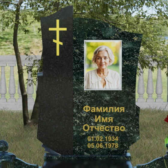 Комбинированный православный памятник с крестом в Салехарде, гранит Балтик грин