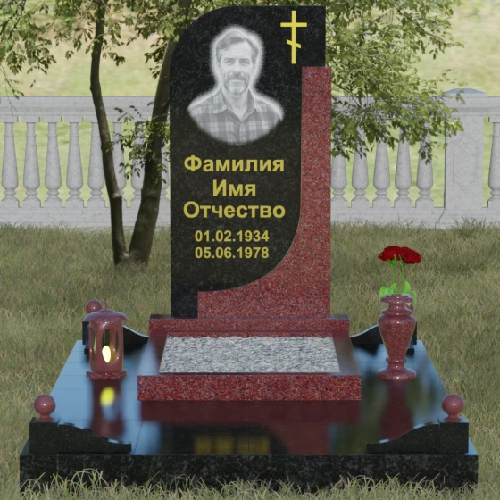 Гранитный памятник с крестом для одного в Новокузнецке, гранит Габбро-диабаз, вид 2