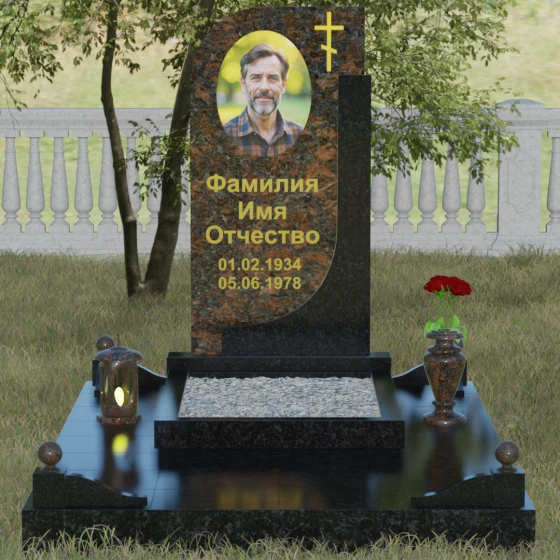 Гранитный памятник с крестом для одного в Новокузнецке, гранит Дымовский, вид 2
