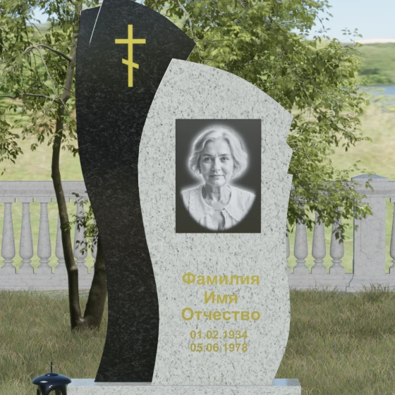 Комбинированный памятник с крестом в Воронеже, гранит Мансуровский