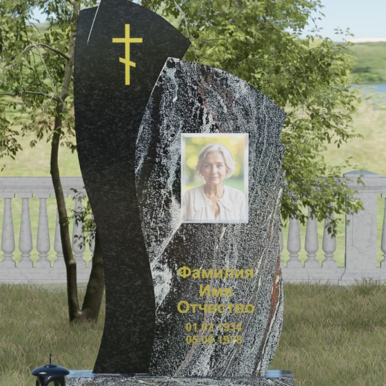 Комбинированный памятник с крестом в Воронеже, гранит амфиболит