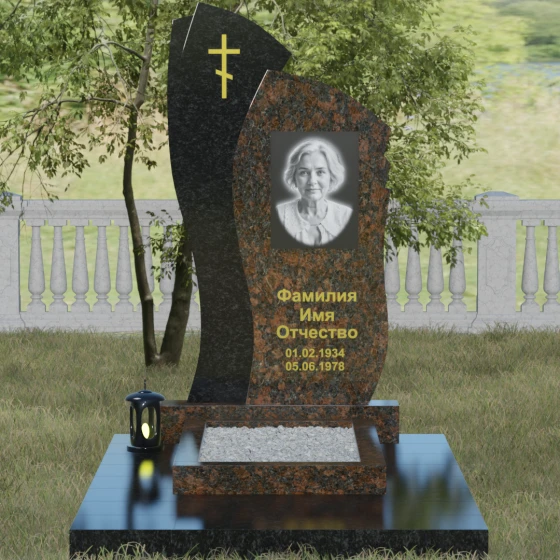 Комбинированный памятник с крестом в Воронеже, гранит Дымовский, вид 2