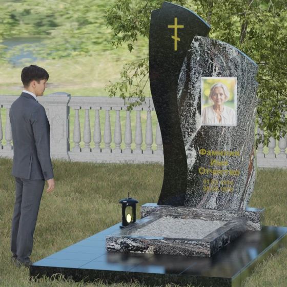 Комбинированный памятник с крестом в Воронеже, гранит амфиболит, вид 4