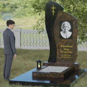 Комбинированный памятник с крестом - П028