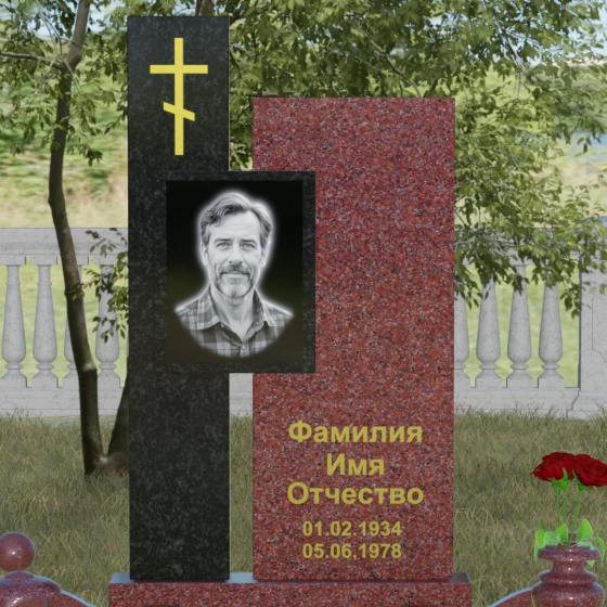 Православный комбинированный памятник с крестом в Ульяновске, гранит Лезниковский