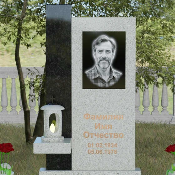 Светский комбинированный вертикальный памятник в Салехарде, гранит Мансуровский