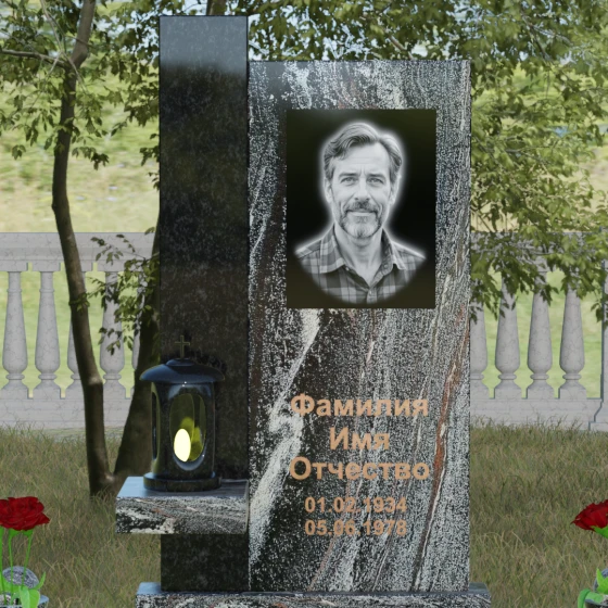 Светский комбинированный вертикальный памятник в Салехарде, гранит амфиболит