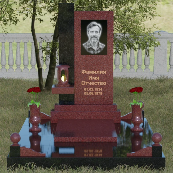 Светский комбинированный вертикальный памятник в Салехарде, гранит Лезниковский, вид 2