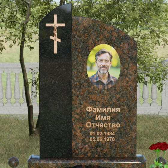 Памятник — волна с объемным крестом, гранит Дымовский, в Якутске