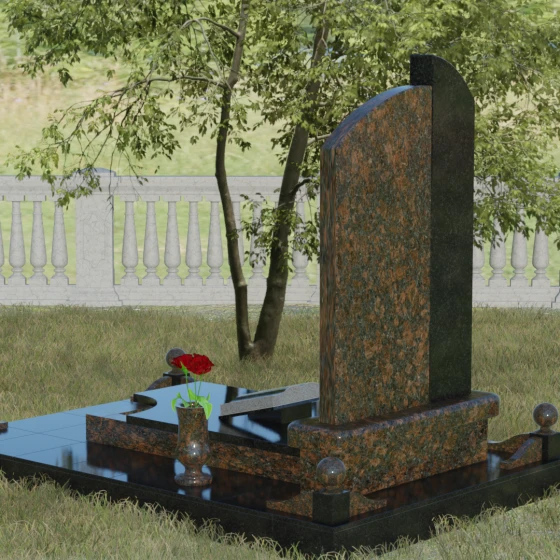 Памятник — волна с объемным крестом, гранит Дымовский, вид 3, в Якутске