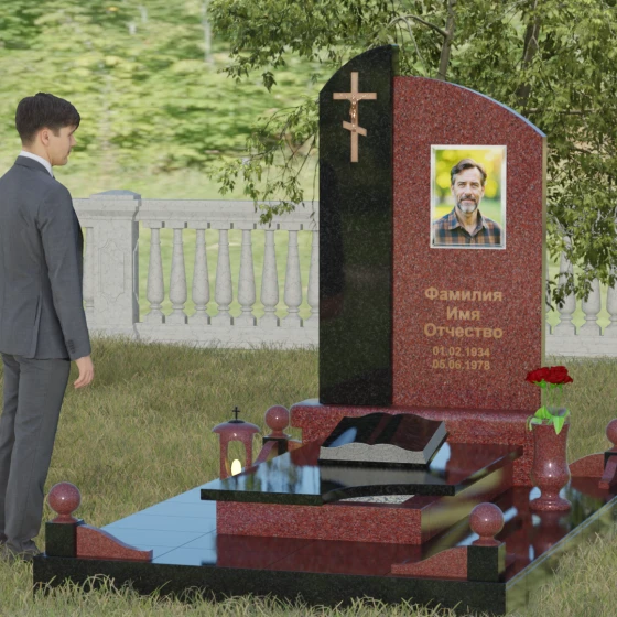 Памятник — волна с объемным крестом, гранит Лезниковский, вид 4, в Якутске
