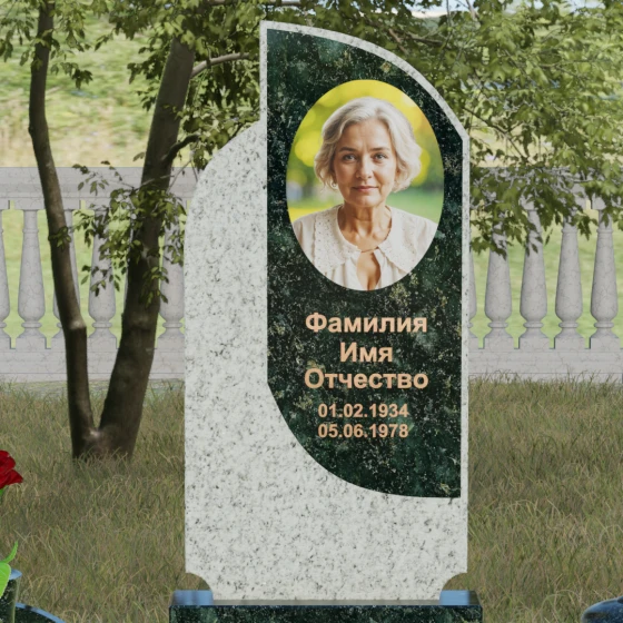 Вертикальный комбинированный памятник на одного во Владивостоке, гранит Балтик грин