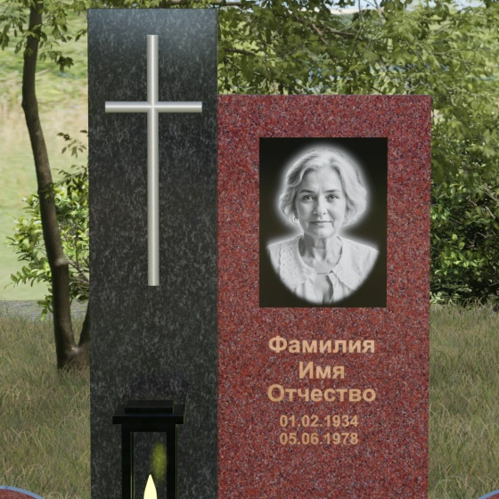 Православный комбинированный памятник с крестом во Владивостоке, гранит Лезниковский