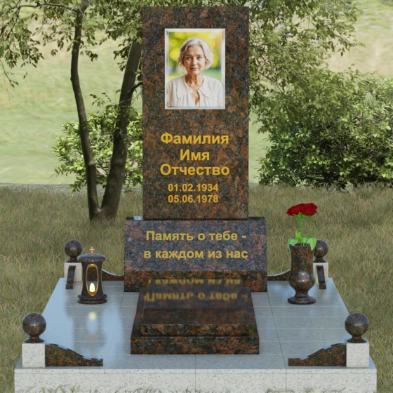 Комбинированный вертикальный памятник светский во Владивостоке, гранит Дымовский, вид 2