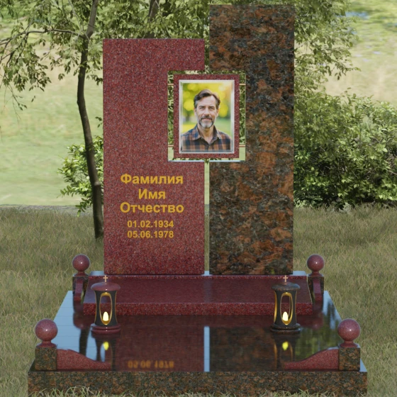 Светский комбинированный вертикальный памятник в Хабаровске, гранит Лезниковский, вид 2