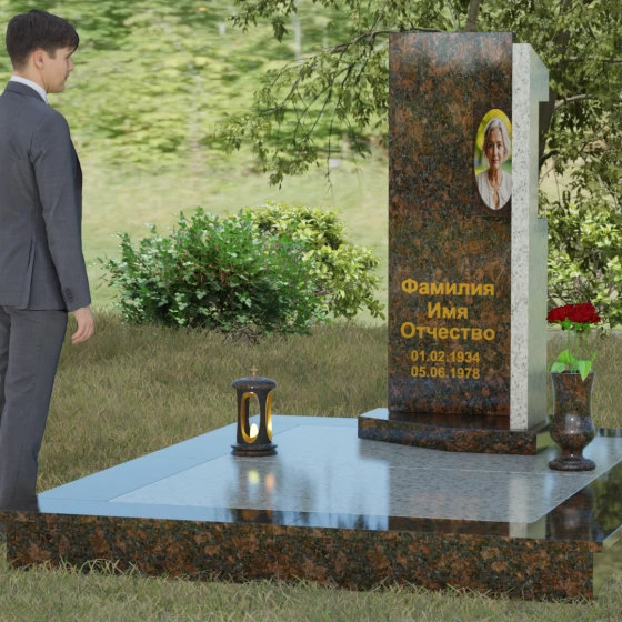 Вертикальный комбинированный светский памятник в Рязани, гранит Дымовский, вид 4