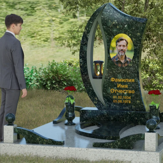 Гранитный памятник с каплевидным отверстием, гранит Балтик грин, вид 4, в Якутске