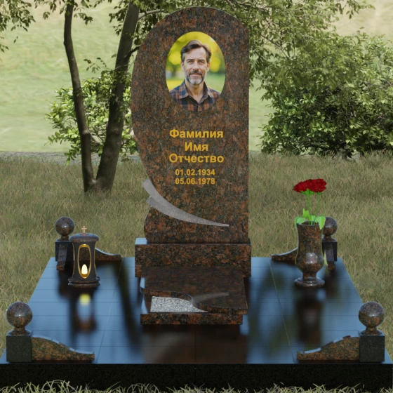 Гранитный памятник «Волна» с изгибом, гранит Дымовский, вид 2, в Якутске