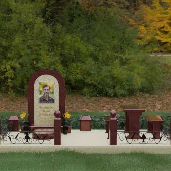 Комбинированный светский памятник на одного в Тюмени, гранит Лезниковский, вид 2