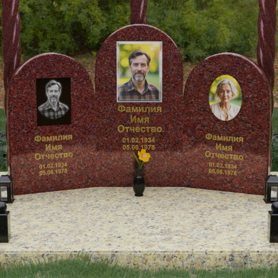 Вертикальный памятник для троих во Владивостоке, гранит Лезниковский