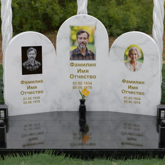 Вертикальный памятник для троих во Владивостоке, мрамор Тассос