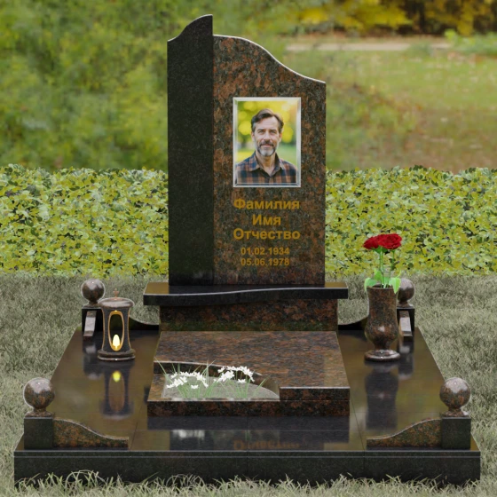 Комбинированный светский памятник в Воронеже, гранит Дымовский, вид 2