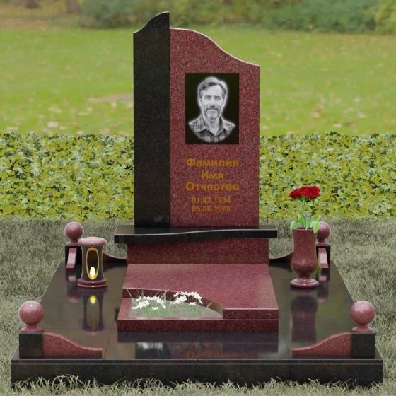 Комбинированный светский памятник в Воронеже, гранит Лезниковский, вид 2