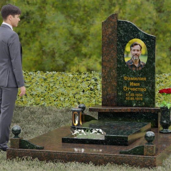 Комбинированный светский памятник в Воронеже, гранит Балтик грин, вид 4