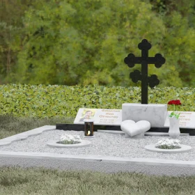 Горизонтальный памятник с крестом на двоих - П113