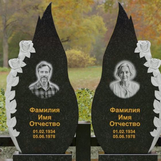 Вертикальный гранитный памятник на двоих в Кемерово, гранит Габбро-диабаз